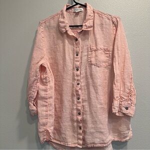 Coldwater Creek,PXL, Linen Pink Button-Up Shirt,spring,lightweight,embroidered